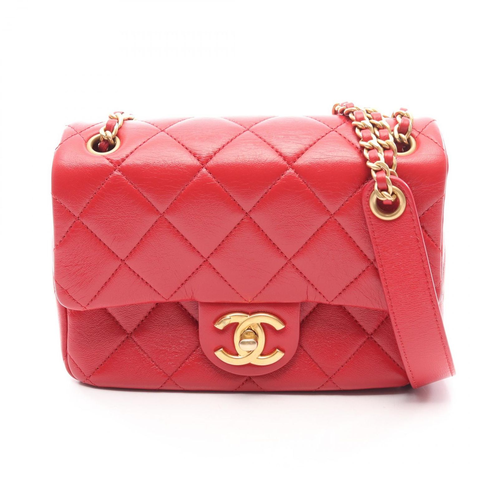 シャネル CHANEL ショルダーバッグ ミニマトラッセ レッド レザー ミニマトラッセ チェーンショルダー レディース Used A