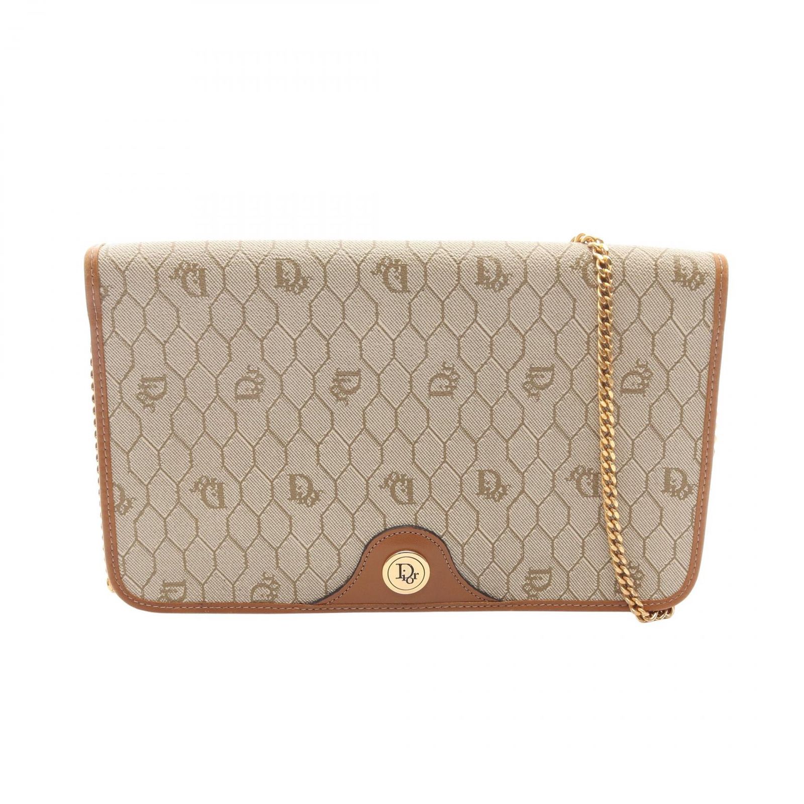 ディオール Dior ショルダーバッグ ハニカム ベージュ PVCコーティングキャンバス レザー ハニカム チェーンショルダー レディース Used B