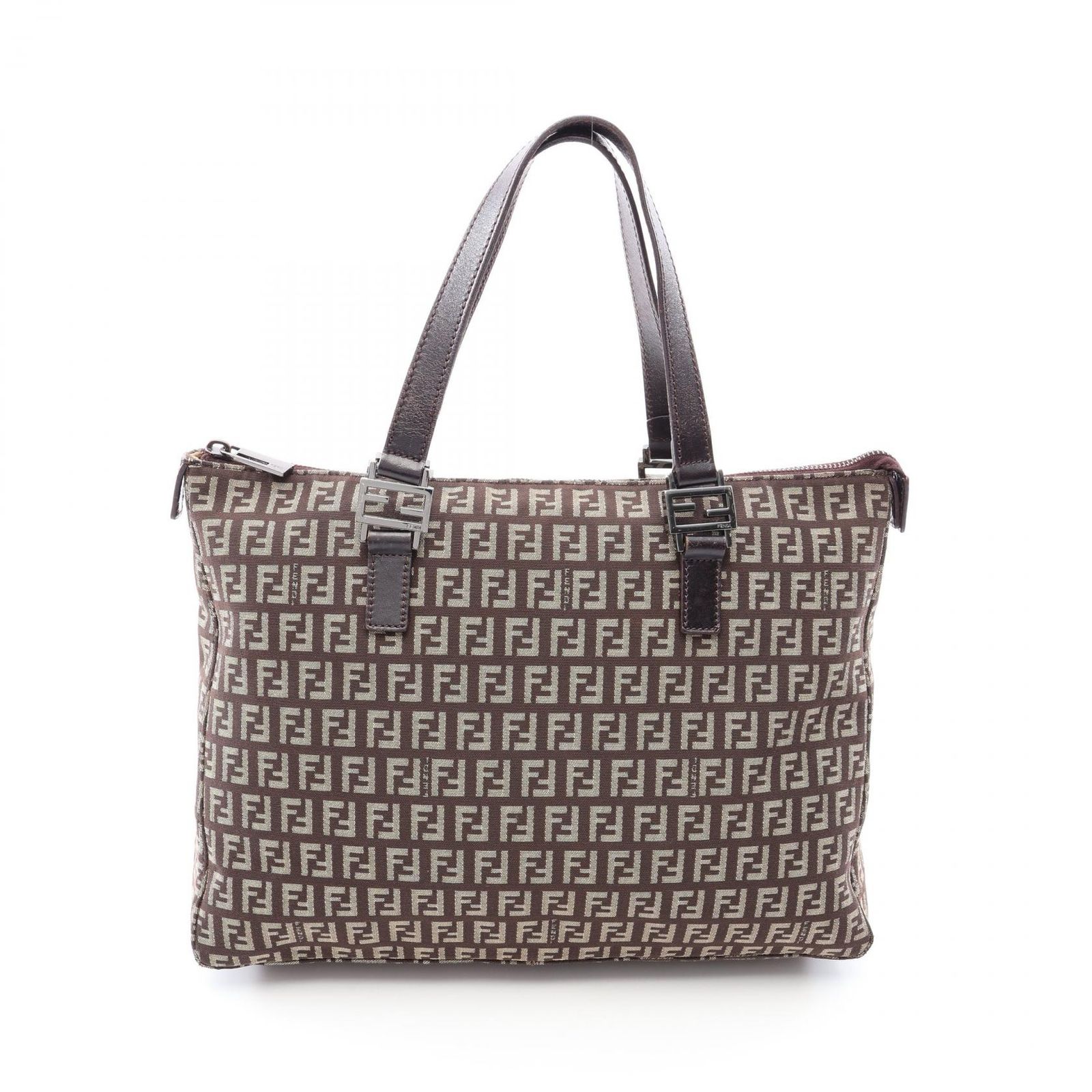 フェンディ FENDI トートバッグ ズッキーノ ブラウン キャンバス レザー ズッキーノ トートバッグ レディース Used B