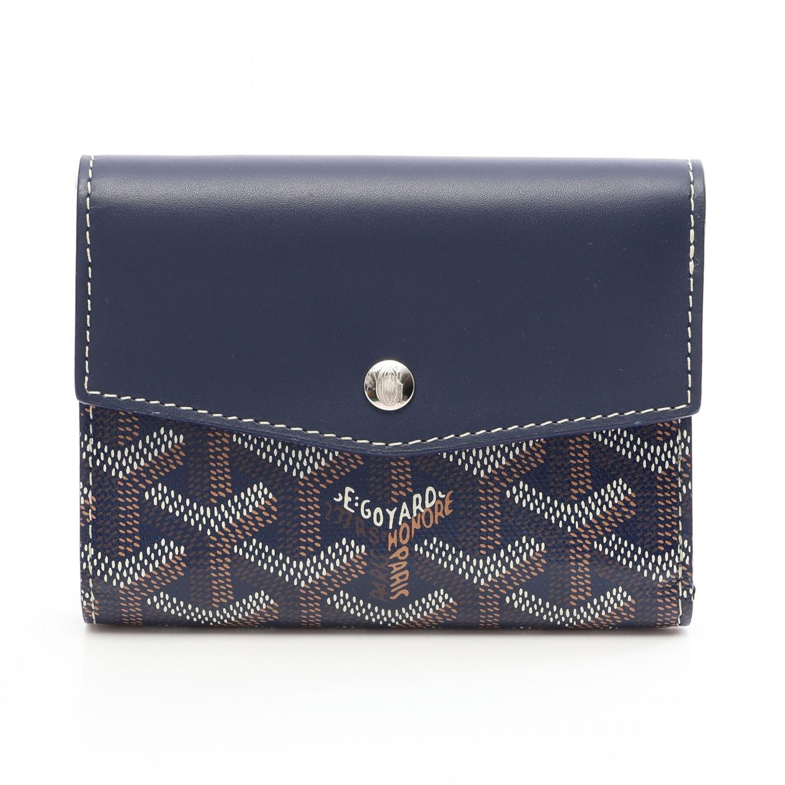 ゴヤール GOYARD 三つ折り財布 サン ガブリエル ウォレット ネイビー PVCコーティングキャンバス レザー サン・ガブリエル ウォレット レディース Used A