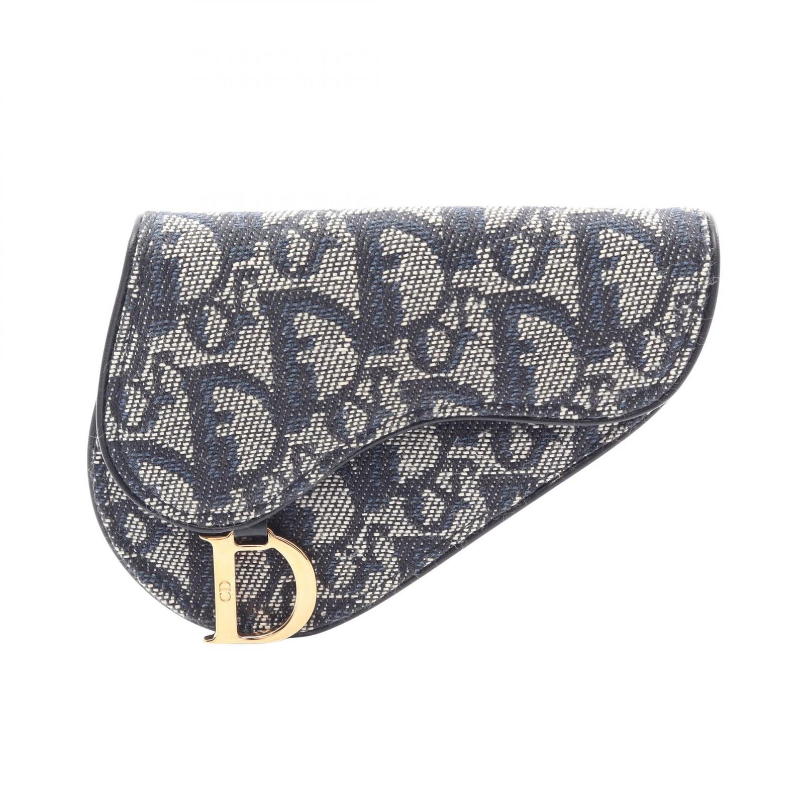 ディオール Dior コインケース SADDLE サドル オブリーク ネイビー キャンバス レザー トロッター サドル コインパース レディース Used A