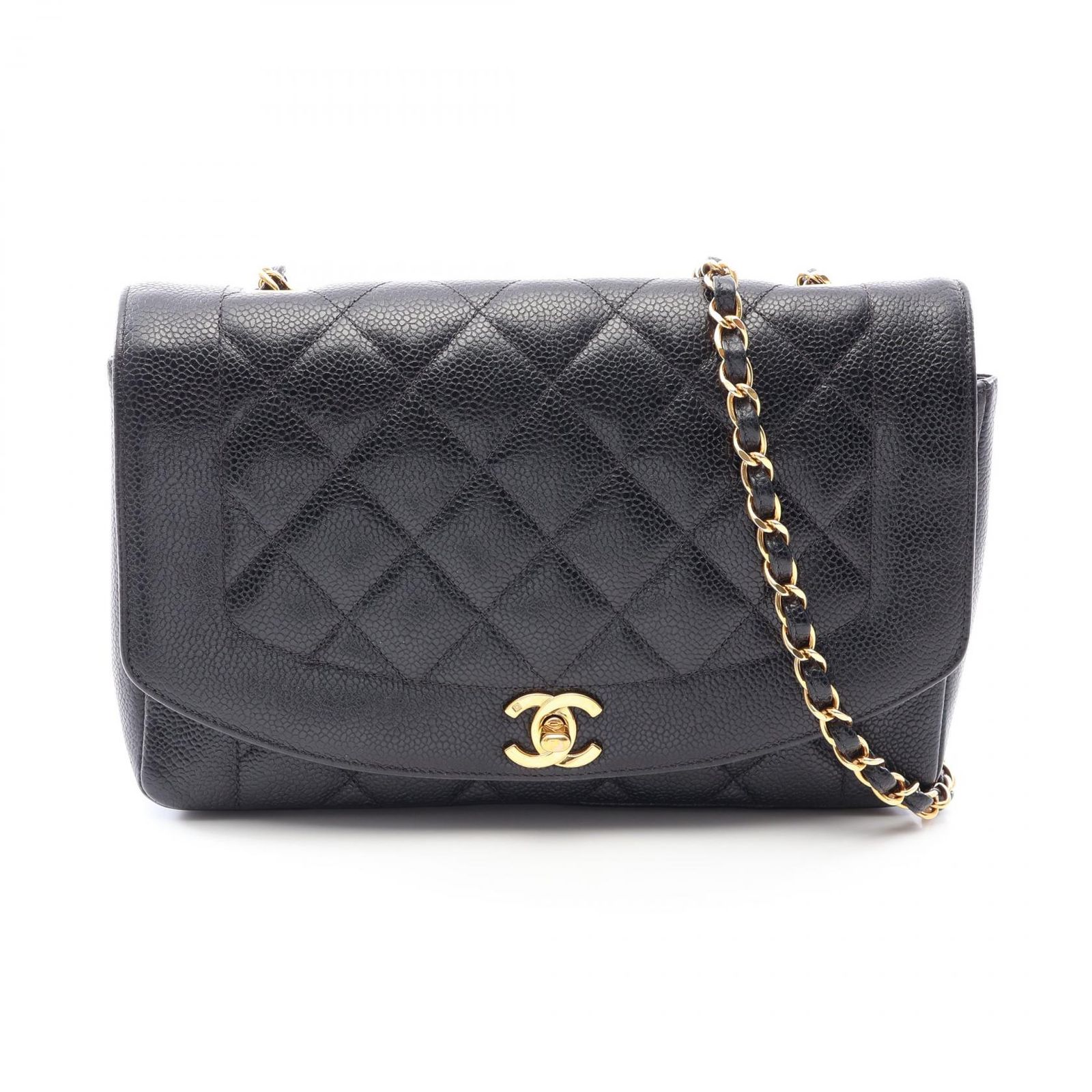 シャネル CHANEL ショルダーバッグ マトラッセ ダイアナフラップ A01165 ブラック カーフ（牛革） マトラッセ ダイアナ チェーンショルダー レディース Used B