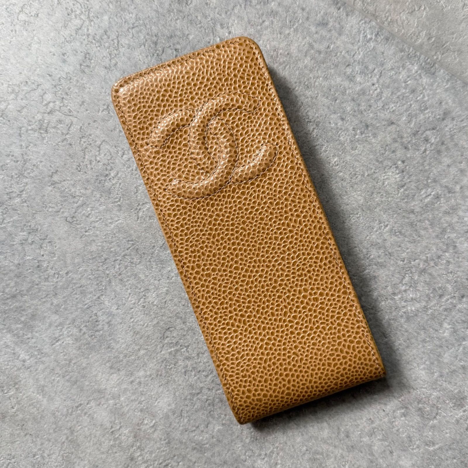 CHANEL シャネル ココマーク キャビアスキン レザー ポーチ 小物入れ フック付き ベージュ