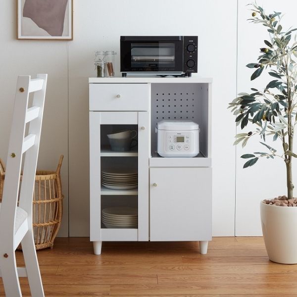 【送料無料】定価1.6万 食器棚 レンジ台 ホワイト 幅60cm ラック シェルフ キャビネット コンパクト スリム ホテルライク 韓国