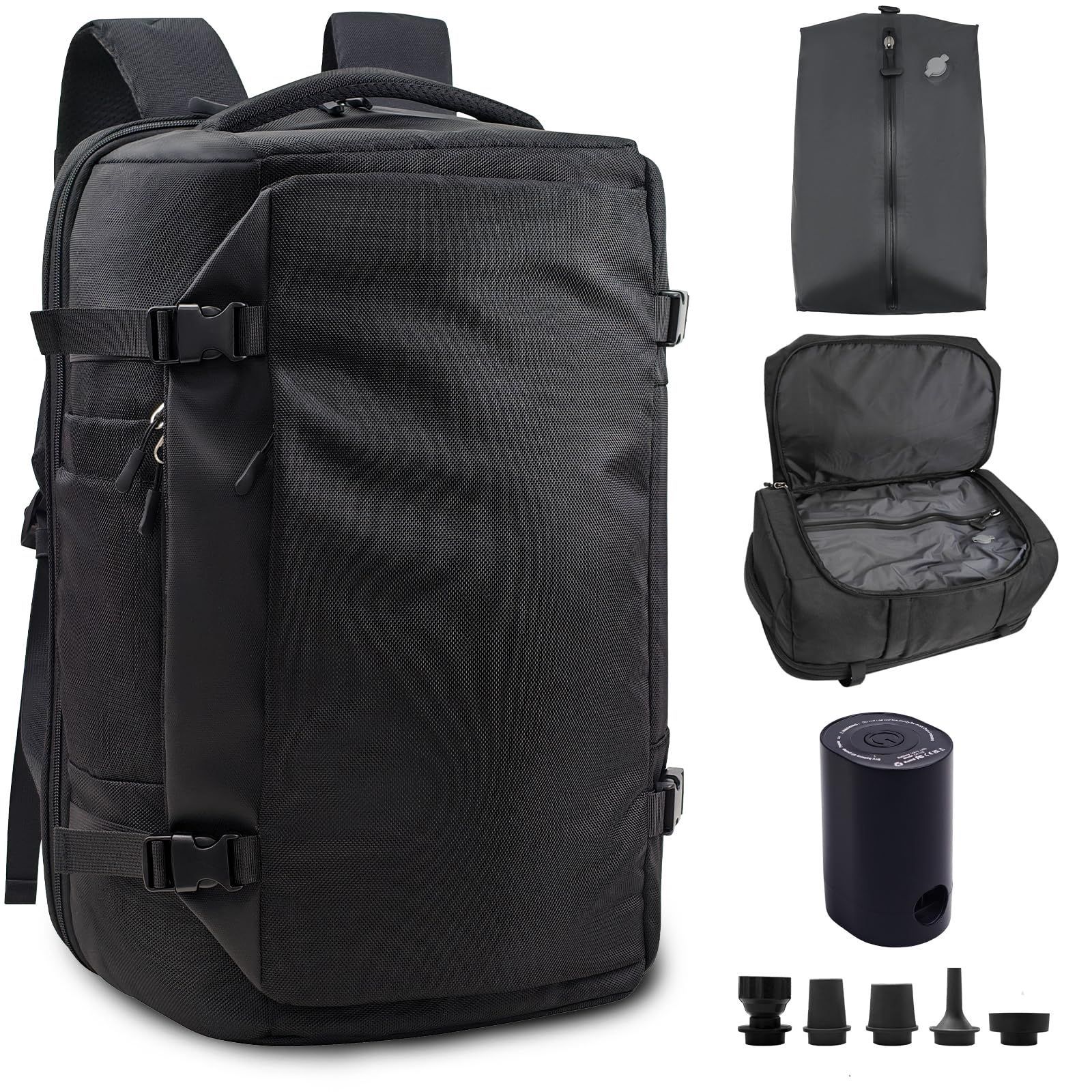 【人気商品】15.6-17.3インチPC対応 撥水 多機能 通勤 メンズ バックパック 通学 機内持ち込み トラベル 40-60L 出張 大容量 ビジネス リュックサック 黒 旅行 真空圧縮バッグ付き 真空リュック 真空ポンプ付き ビジネスリュック 14,712円