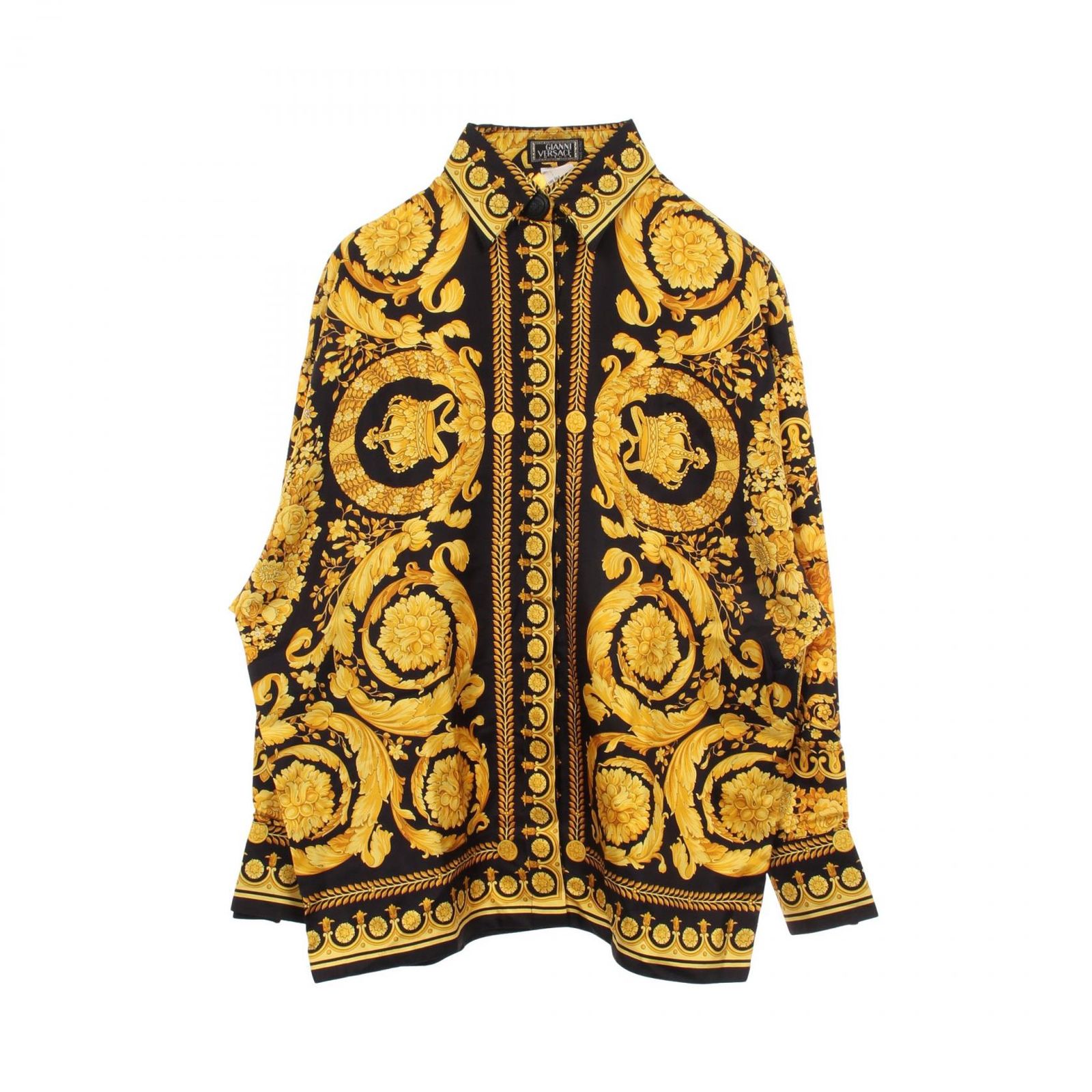 ヴェルサーチ VERSACE 総柄 長袖 シルク ブラウス レディース Used A