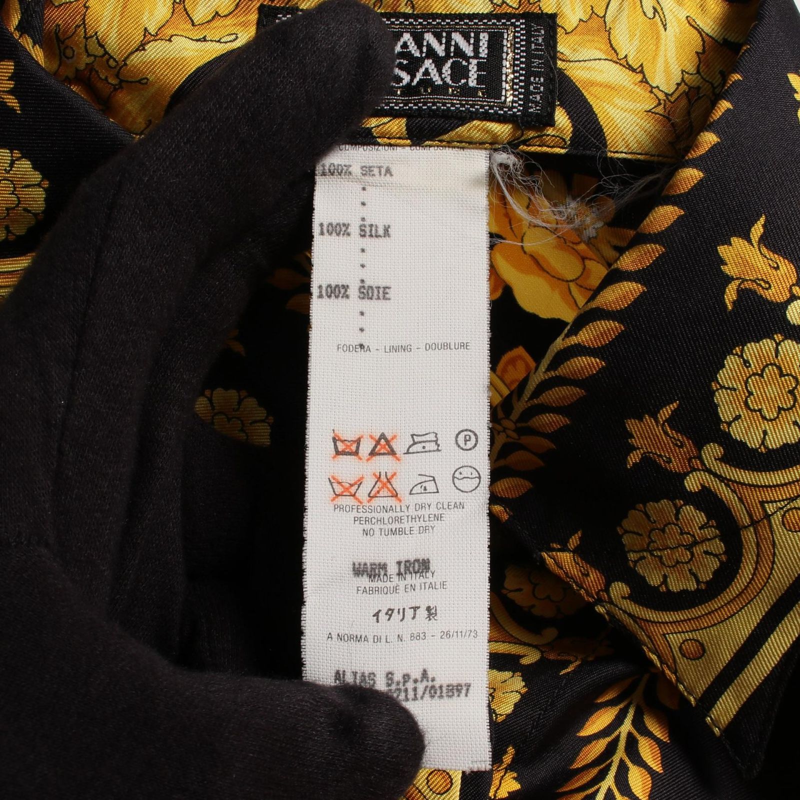 ヴェルサーチ VERSACE 総柄 長袖 シルク ブラウス レディース Used A
