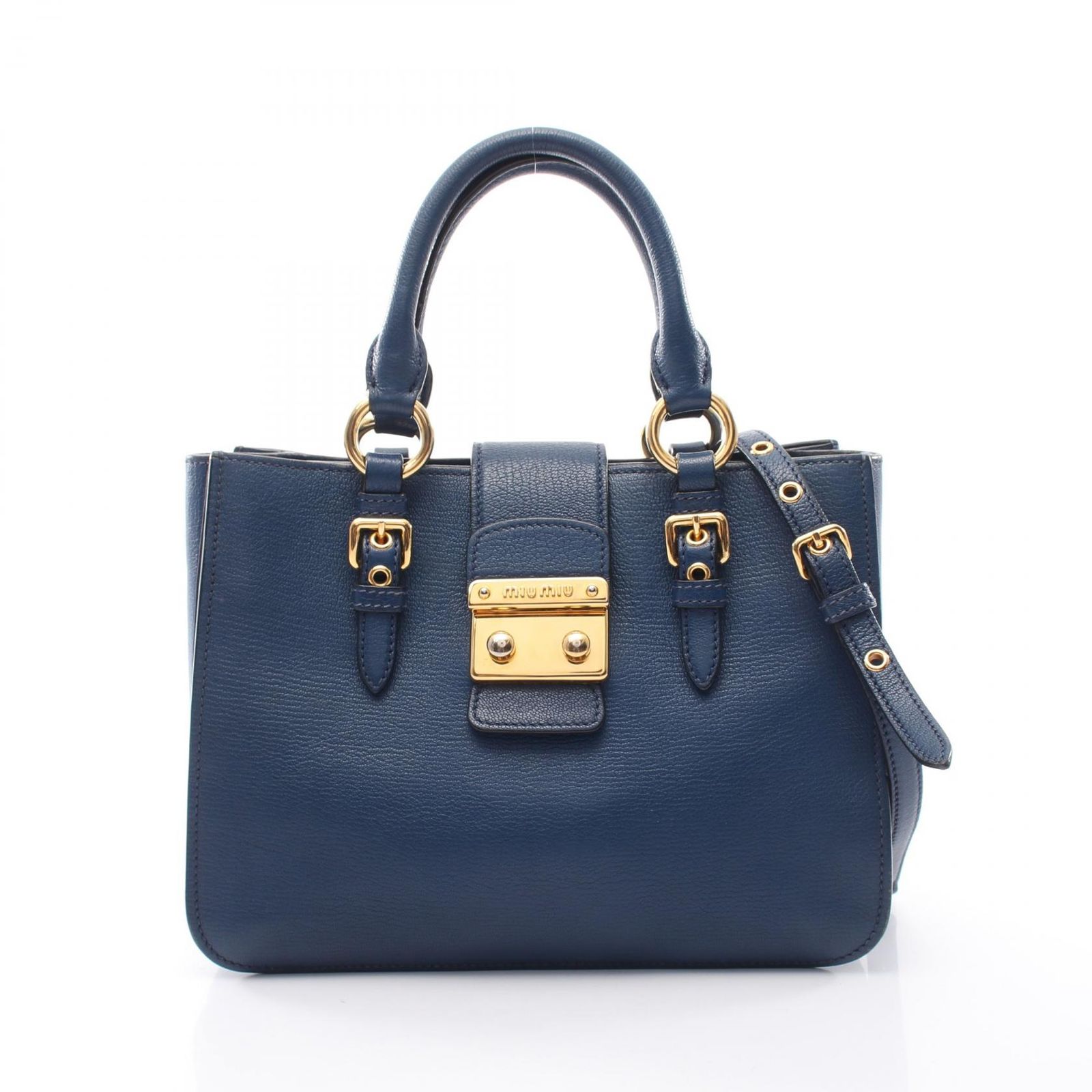 ミュウ ミュウ Miu Miu ハンドバッグ MADRAS マドラス 2WAY RN0799 ブルー レザー マドラス 2wayハンド レディース Used B