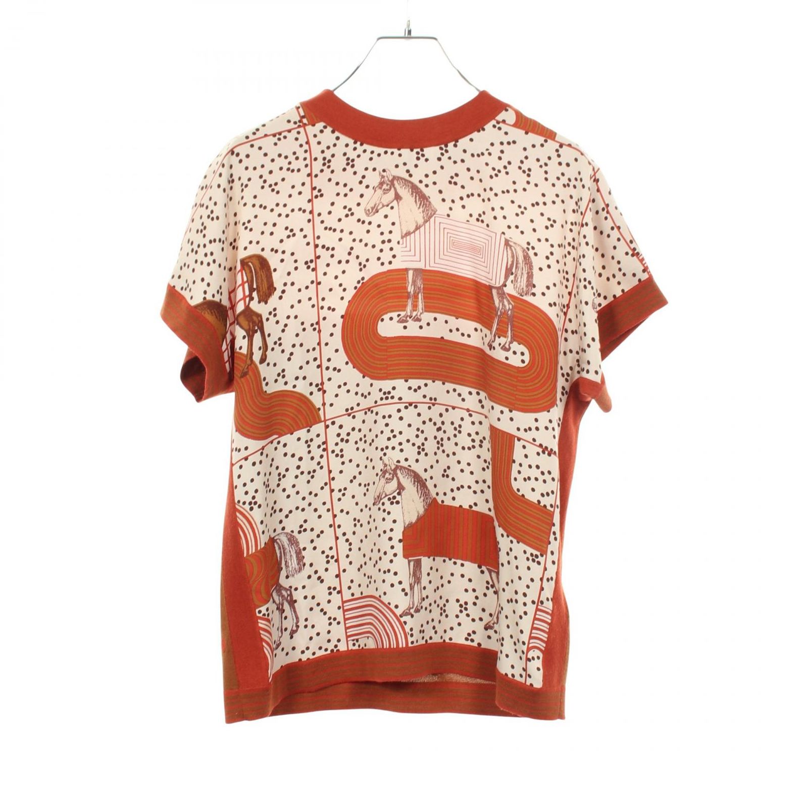エルメス HERMES ニット ツイルレーヌ GARDE-ROBE POP スカーフ切替 半袖 5E2805DL ベージュ シルク カシミヤ カットソー レディース Used C