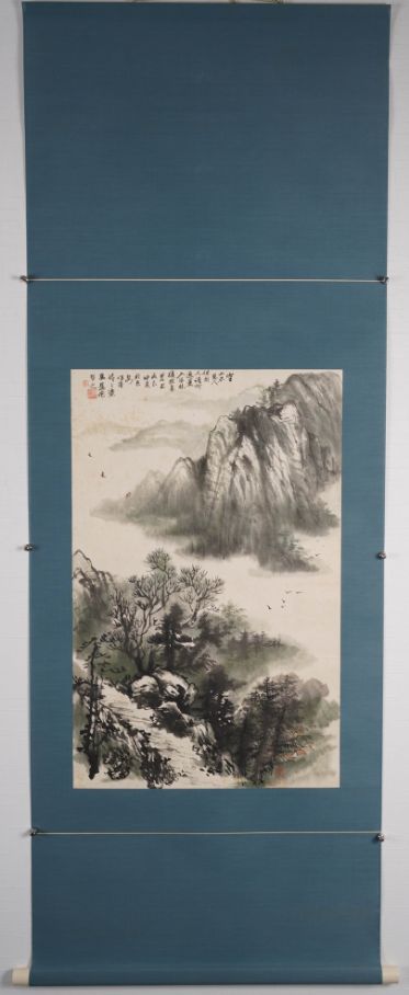 張慧仙『山水図』中国掛軸 設色紙本 山水画 風景画 中国美術 骨董 古美術品
