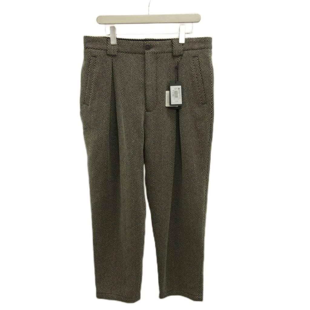 ジョルジオアルマーニ GIORGIO ARMANI パンツ スラックス ウール テーパード ヘリンボーン 50R XL ベージュ 黒 ブラック /XZ ■GY19