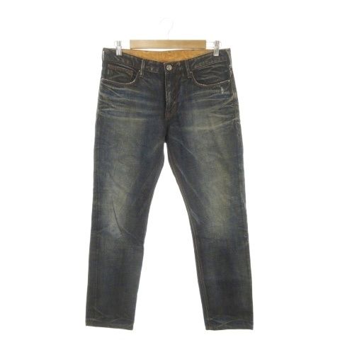 アルマーニ ジーンズ ARMANI JEANS デニムパンツ ジーンズ ヴィンテージ加工 ロゴプレート ウォッシュ加工 32 青 ブルー /AH4 ■GY50