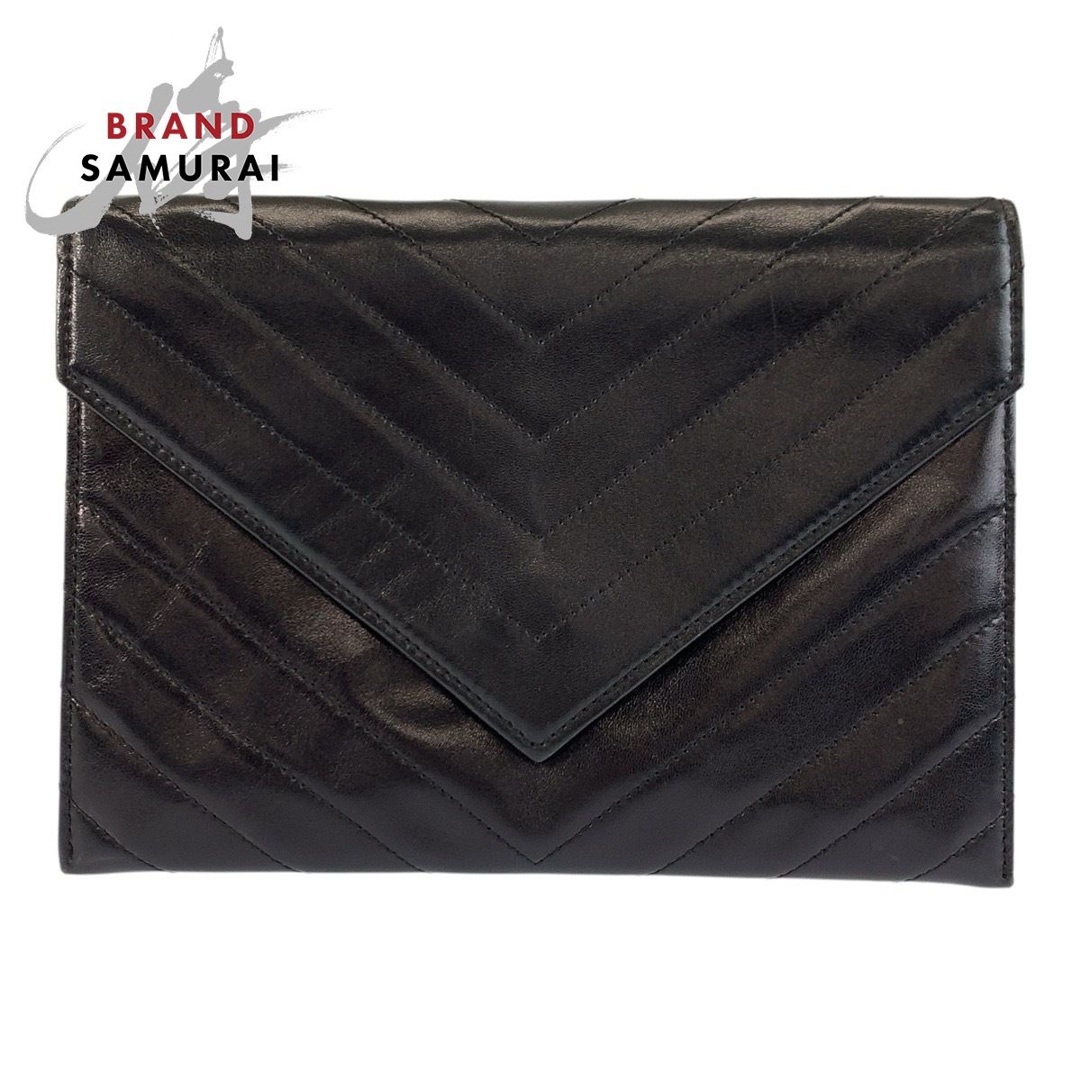 美品 YVES SAINT LAURENT イヴ サンローラン ヴィンテージ Vステッチ ブラック 黒 クラッチバッグ セカンドバッグ レディース 603161【中古】