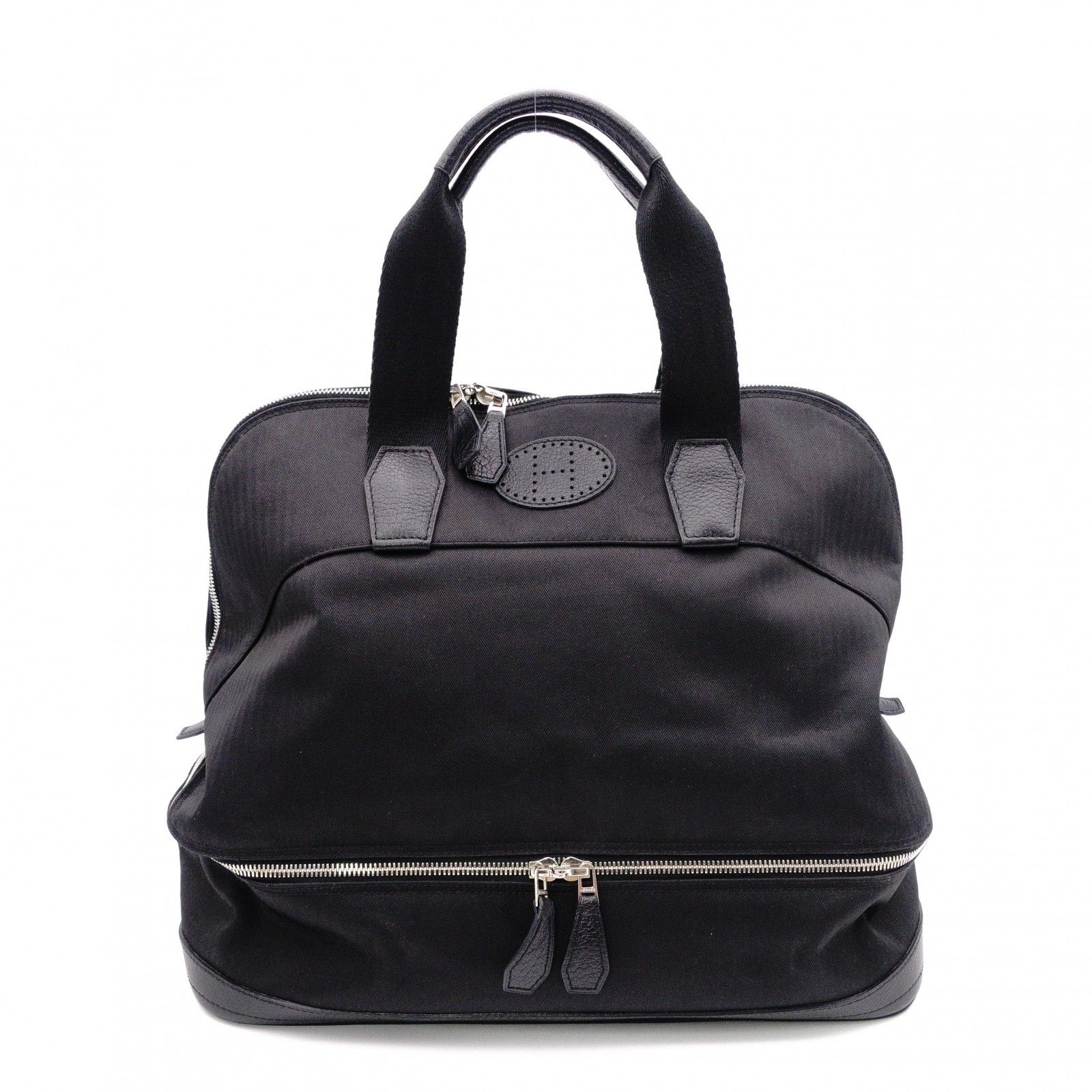 HERMES エルメス サックドゥゴルフ ハンドバッグ レザー/トワルシェブロン ブラック レディース メンズ