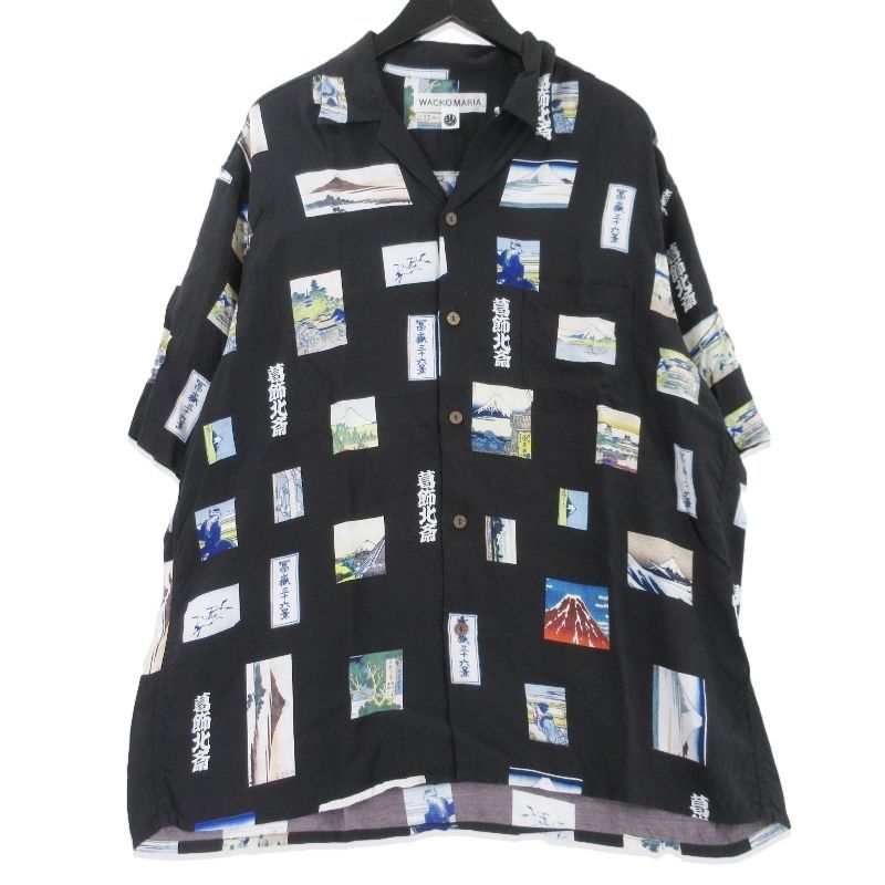 【WACKO MARIA】ワコマリア オープンカラーシャツ 半袖 黒 XXL WACKO MARIA × 葛飾北斎 ワコマリア オープンカラー 半袖シャツ