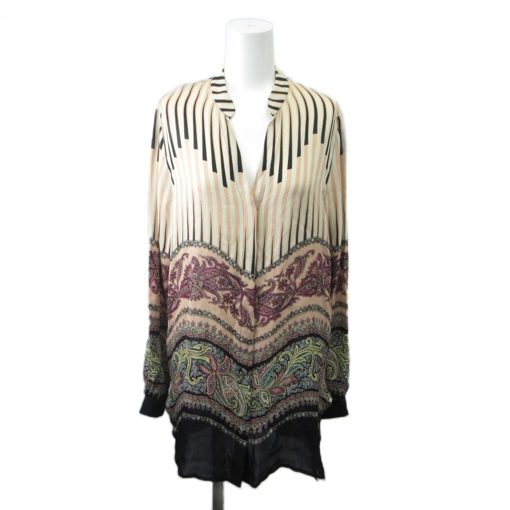 エトロ ETRO シャツ ブラウス 絹 シルク 38 マルチカラー ストライプ柄 ペイズリー柄 長袖 /PP ■GY19