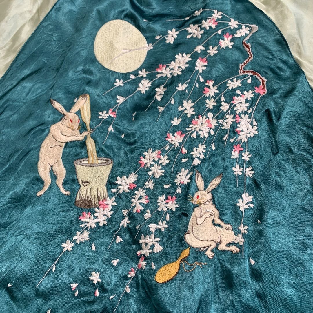 USED】花旅楽団 リバーシブル刺繍スカジャン XLサイズ 虎×うさぎ ※袖