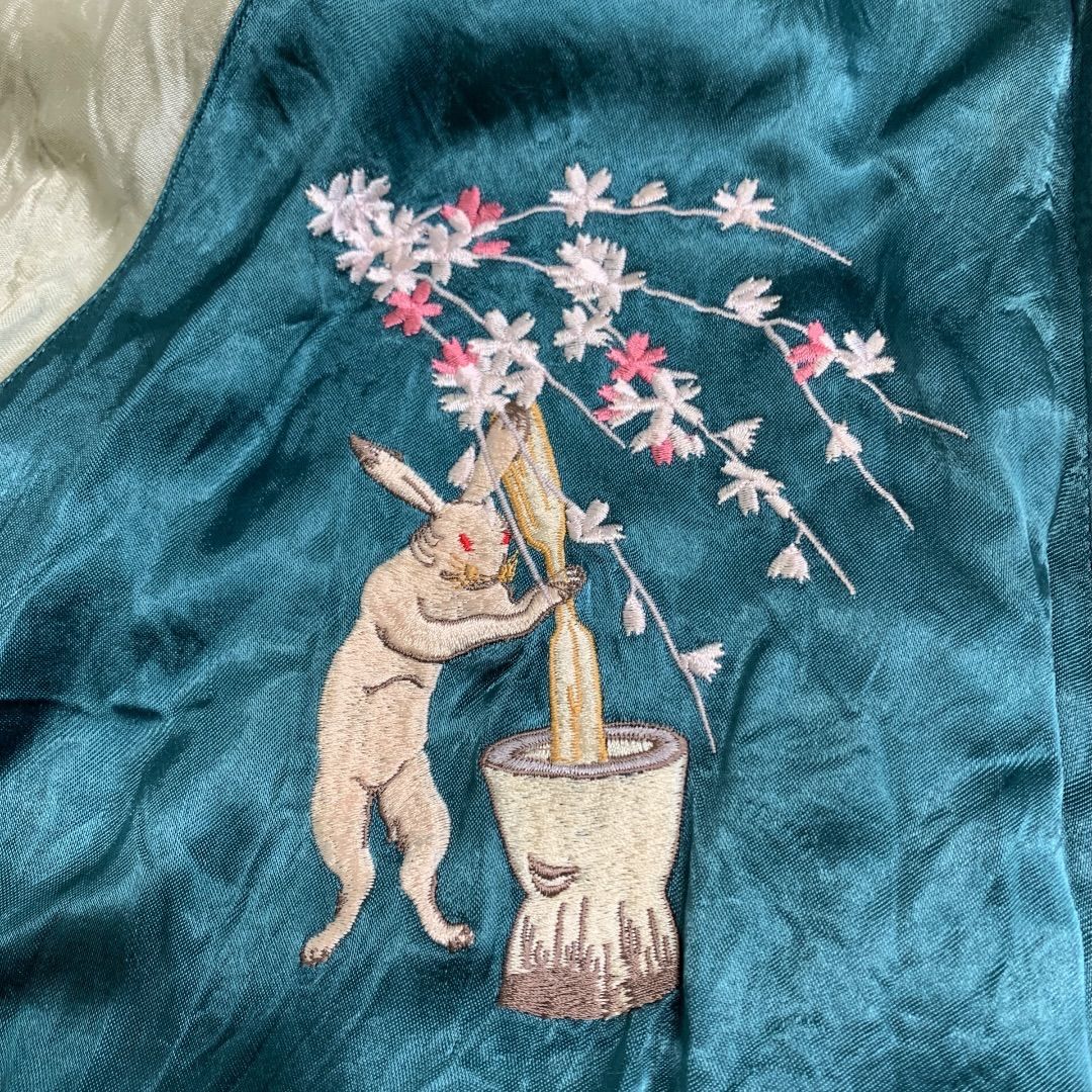 USED】花旅楽団 リバーシブル刺繍スカジャン XLサイズ 虎×うさぎ ※袖