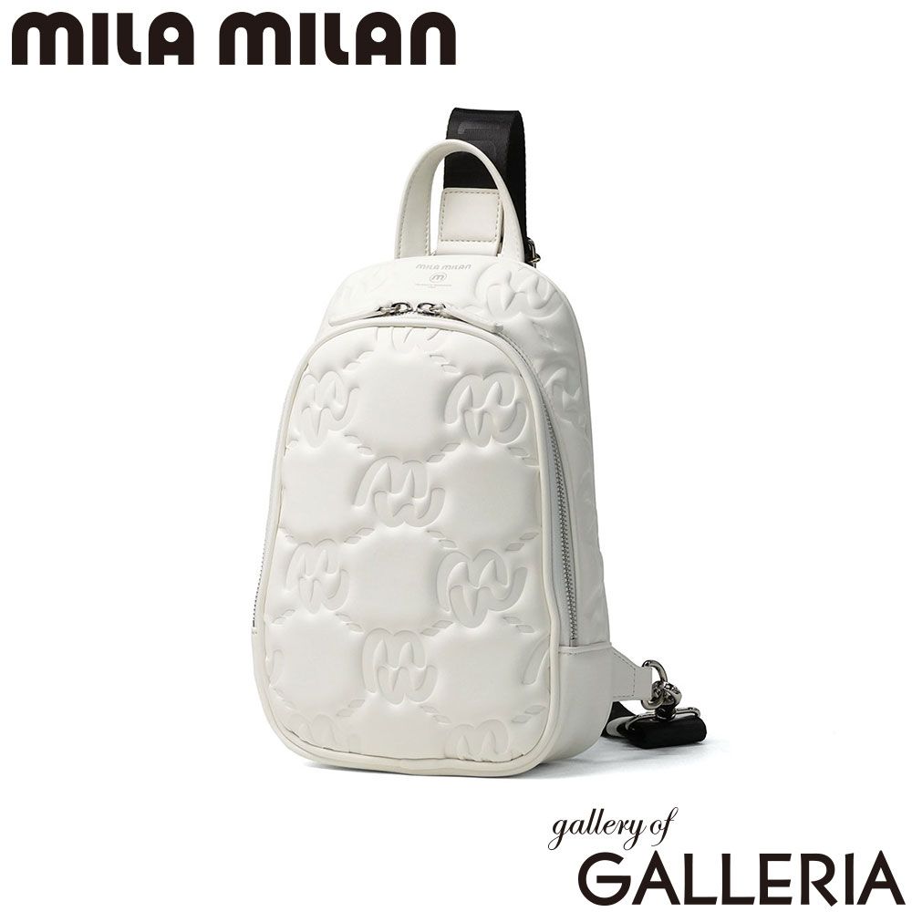 ミラ・ミラン ボディバッグ レディース メンズ 小さい mila milan きれいめ ブランド 小さめ ミニ ショルダー 斜めがけ 大人 ナイロン 軽い 軽量 かっこいい おしゃれ 縦型 旅行 シンプル カリーナ 1SLD 263901 シロ