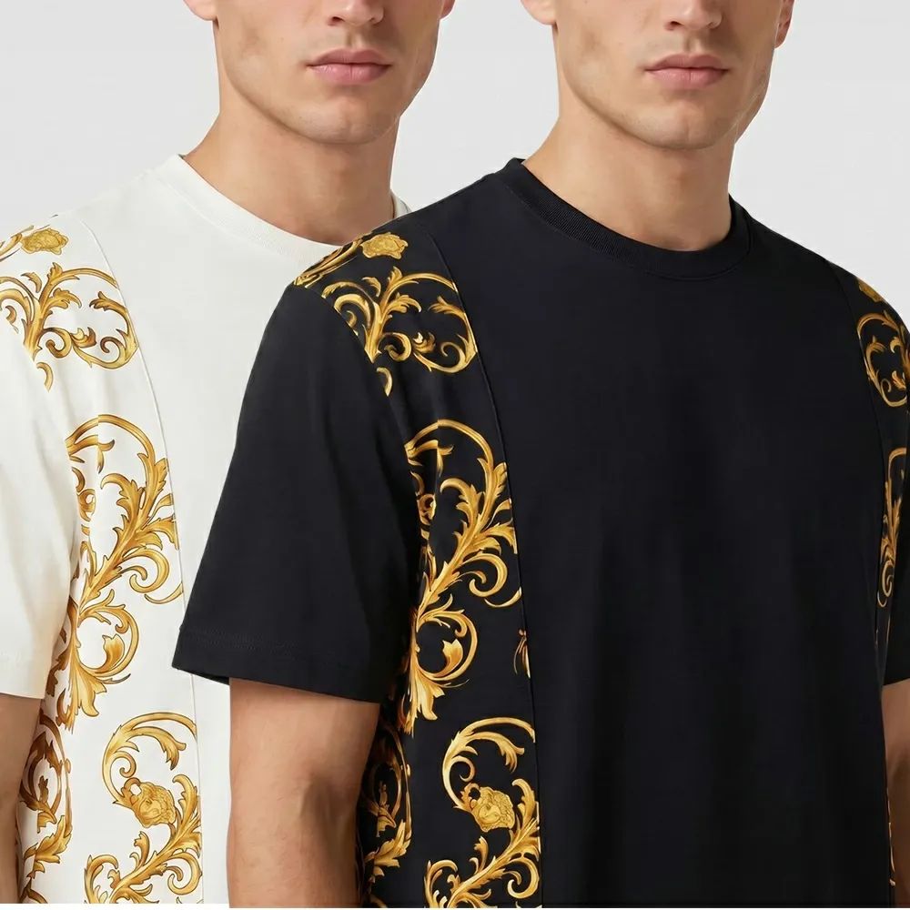 ヴェルサーチ Tシャツ メンズ 半袖 ブランド バロック クルーネック 1023084 ブラック 黒 ホワイト 白 VERSACE
