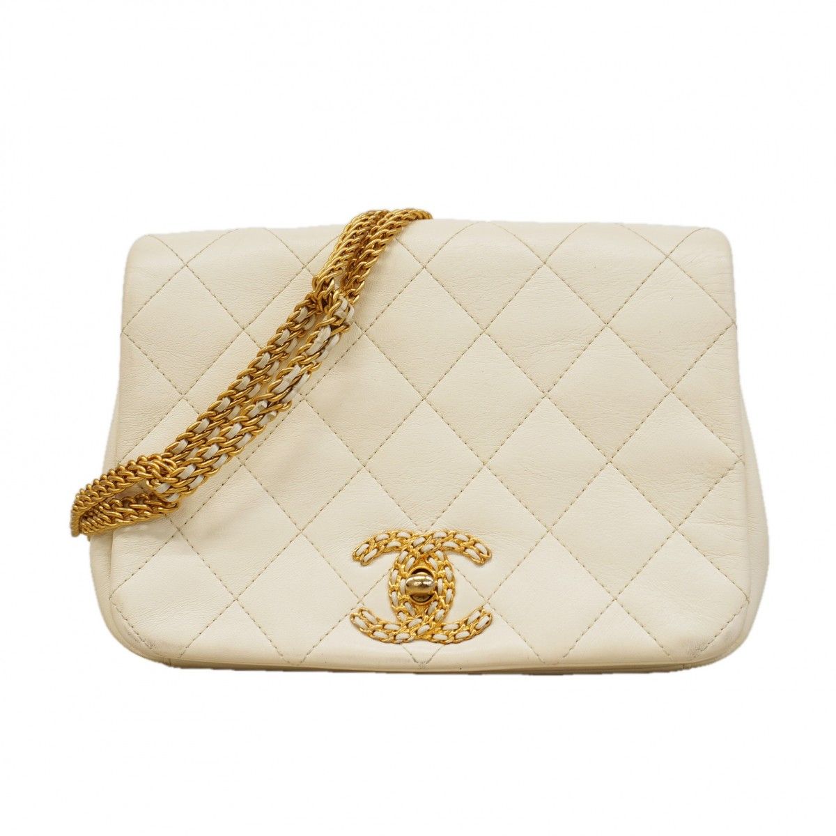 【6fc4431】シャネル ショルダーバッグ マトラッセ レザー ホワイト ゴールド金具【中古】レディース