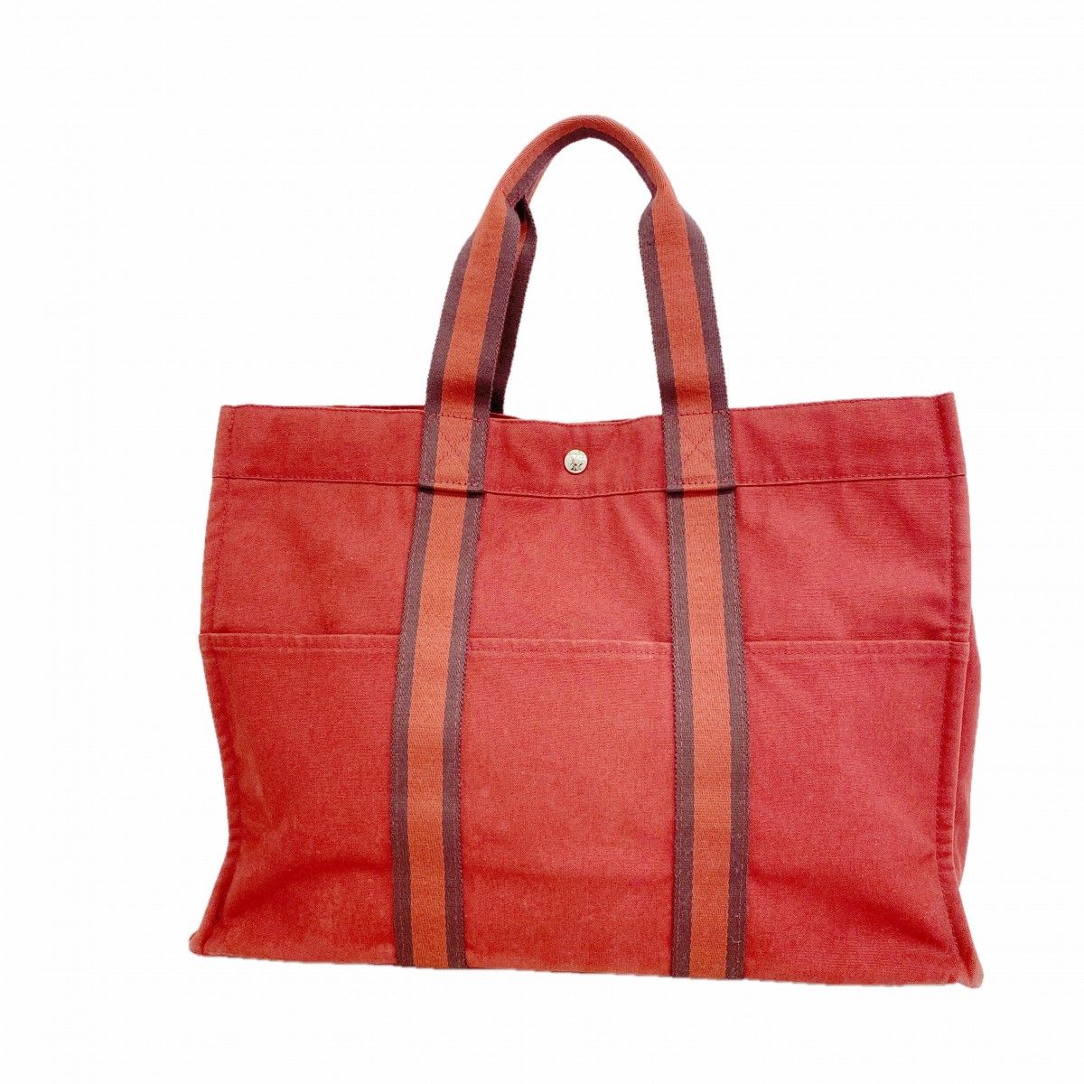 【6fd4985-k】エルメス トートバッグ フールトゥGM キャンバス レッド シルバー金具【中古】メンズ レディース ユニセックス