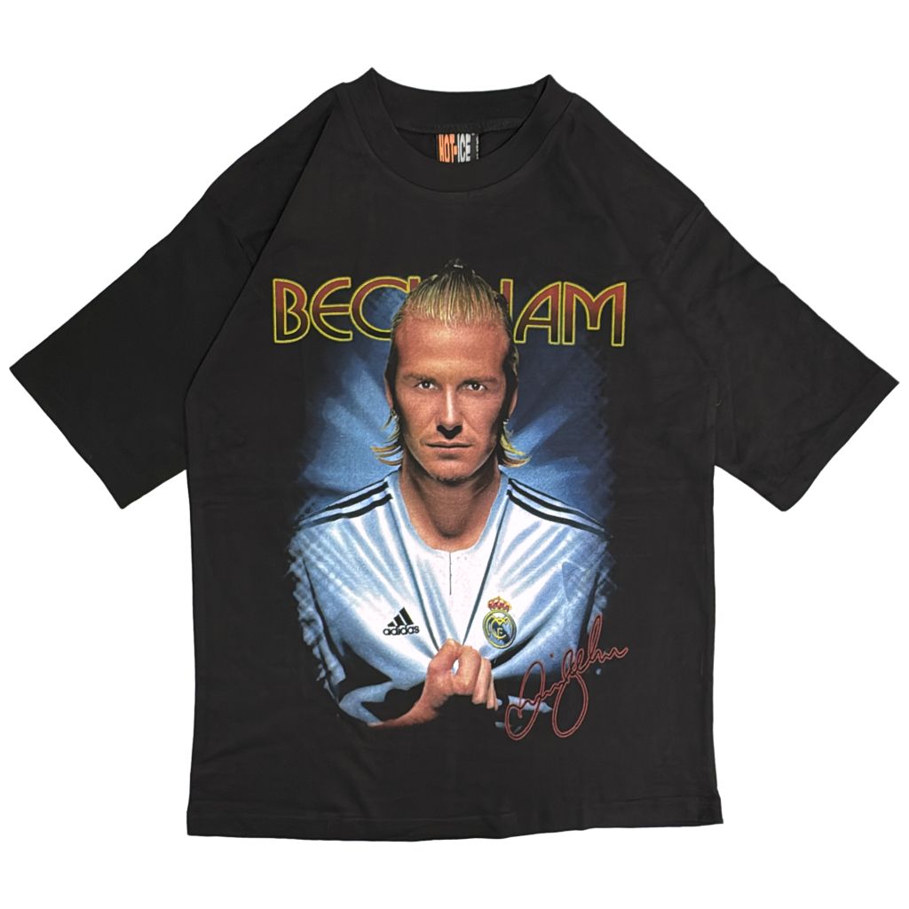 00年代 レアル・マドリード デビッド・ベッカム 半袖Ｔシャツ プロチーム サッカー ブラック(メンズ L)中古 古着 Y4321