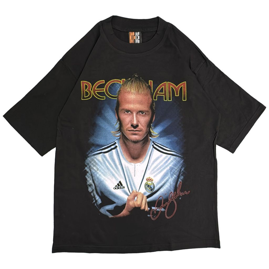 00年代 レアル・マドリード デビッド・ベッカム 半袖Tシャツ プロチーム サッカー ブラック(メンズ L)中古 古着 Y4323
