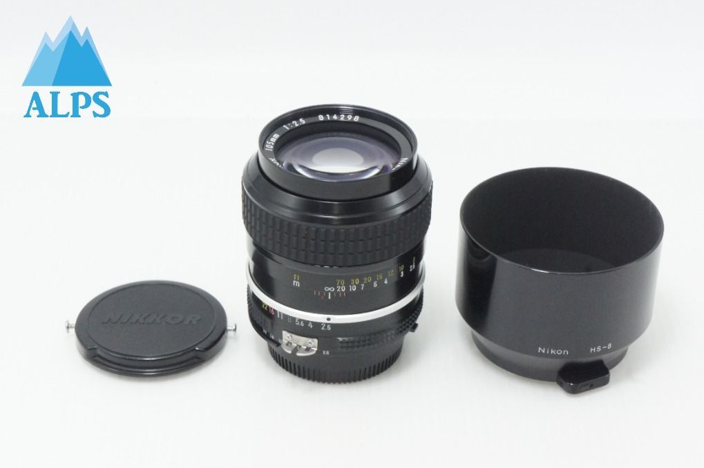 美品 Nikon ニコン Ai Nikkor 105mm F2.5 MF 単焦点レンズ フード付 260618ap