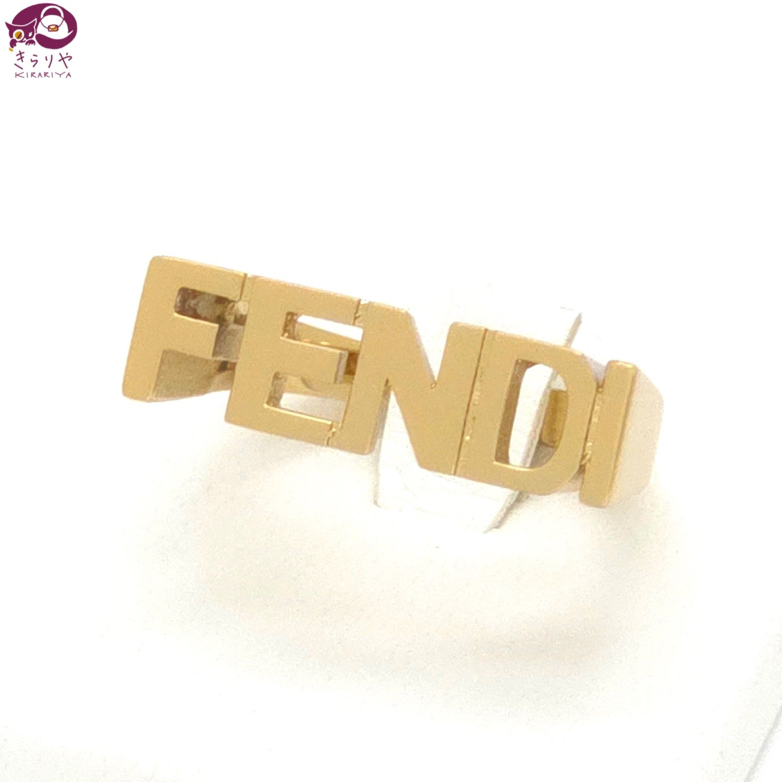FENDI フェンディ レタリング ロゴ リング M 約22号 ゴールドトーンメタル 6.85g 箱 イタリア製