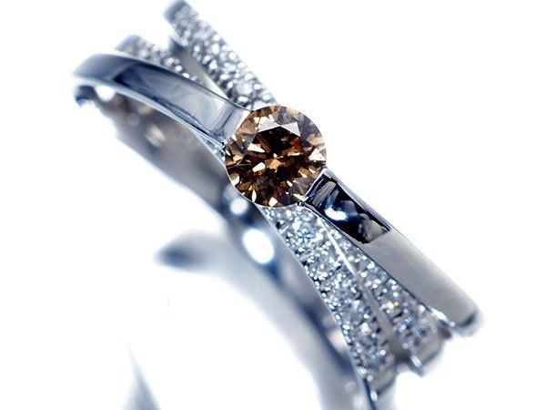 【ジュエリー極】美しいコニャックカラー！天然ブラウンダイヤモンド0.26ct＆脇ダイヤ0.33ct 高級Pt900リング h8672uv【送料無料】