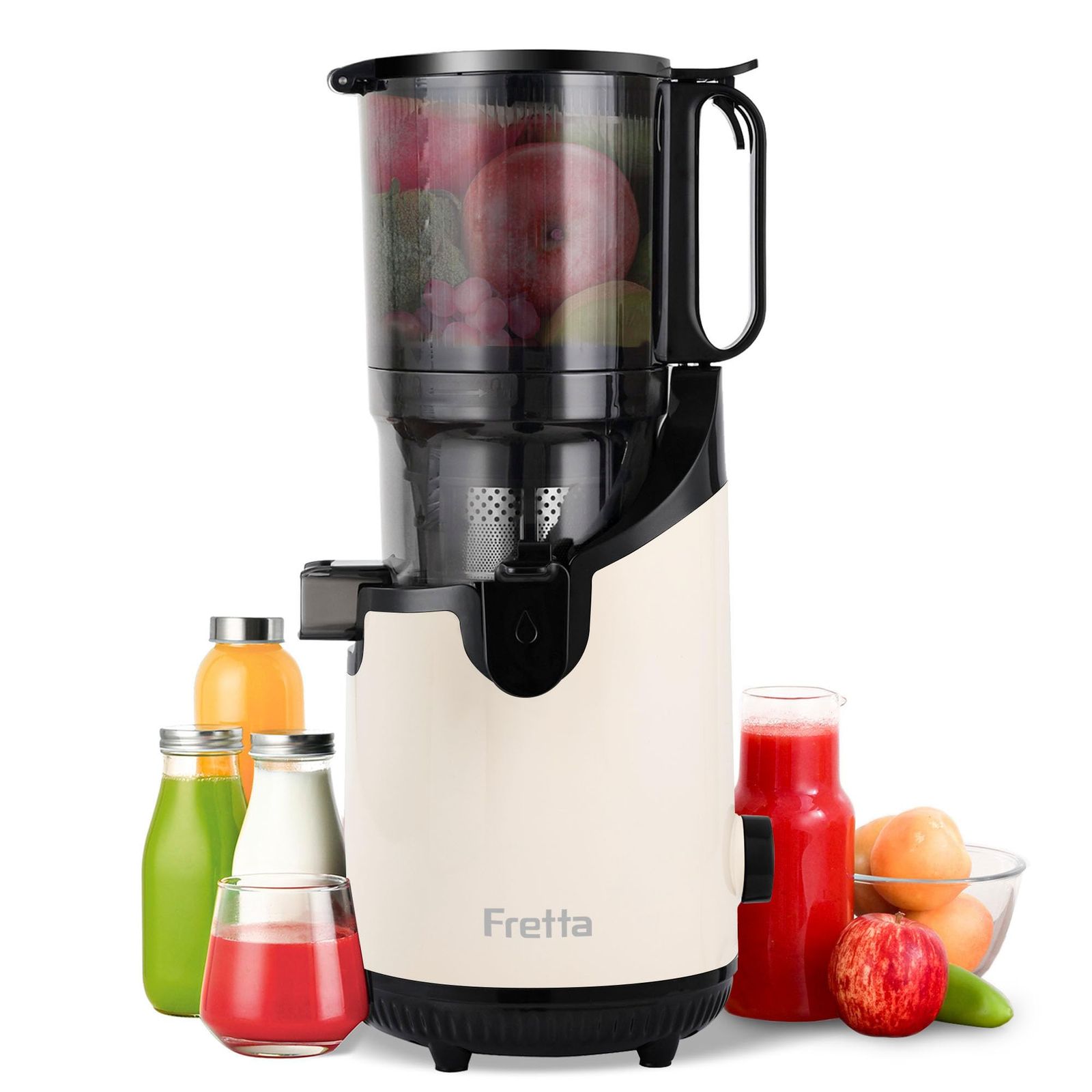 Fretta ジューサー 13cm広い投入口 1.8L大容量 スロージューサー 細かくカット不要 一度投入 取り付け簡単 コールドプレスジューサー BPAフリー ホワイト★m 3acbaec0
