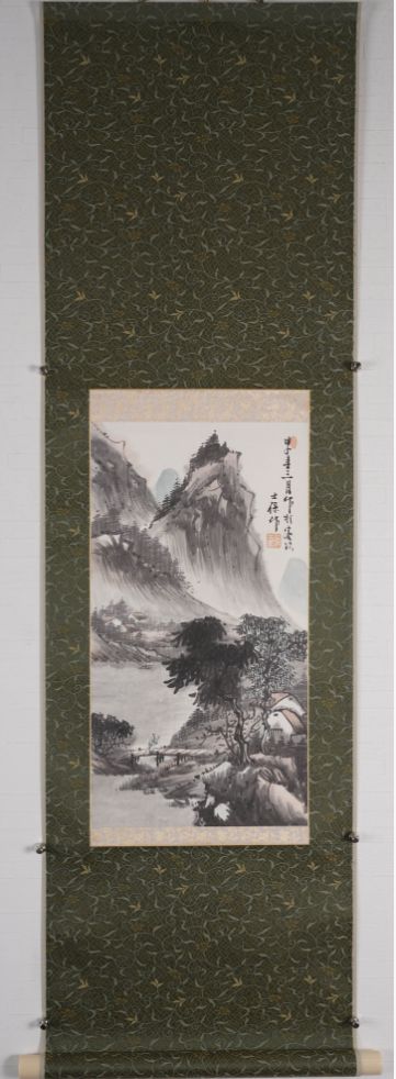 張士保『山水図』中国掛軸 設色紙本 隠逸山水 茶掛け 中国美術 骨董 古美術品