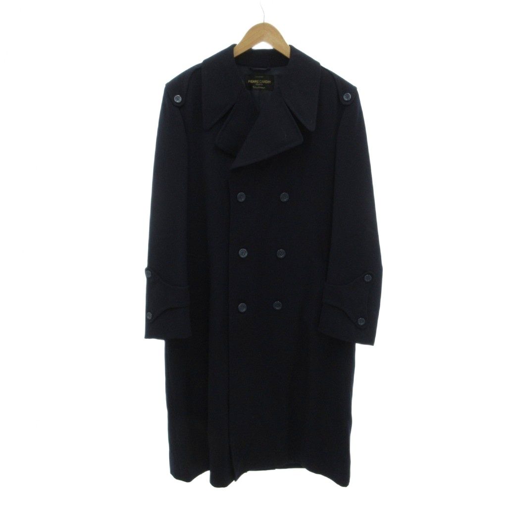 ピエールカルダン Pierre Cardin 美品 トレンチコート ダブルブレスト デザインエポレット ロング丈 紺 ネイビー /MX