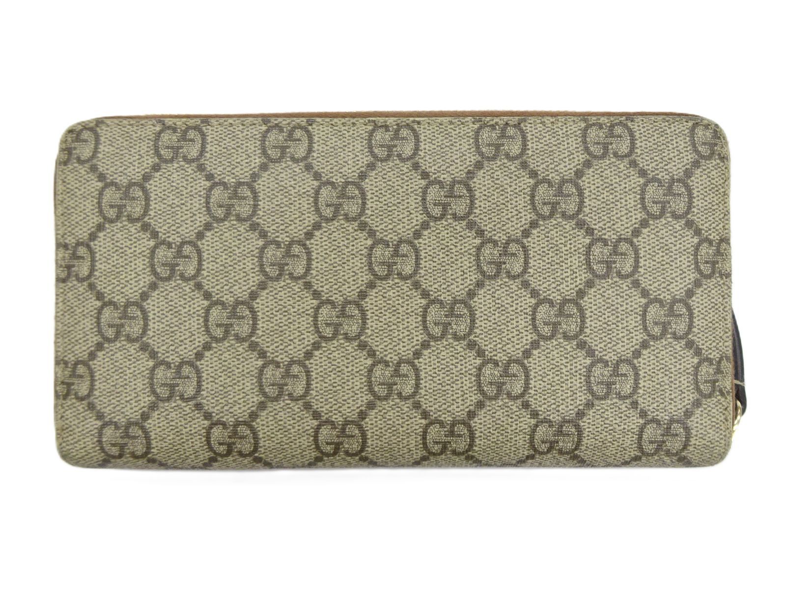 GUCCI グッチ GGスプリーム ラウンドファスナー 長財布 ベージュ PVC