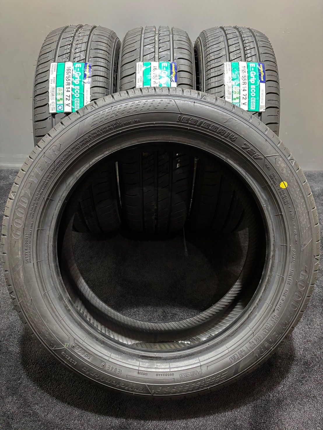★新品 165/55R14 GOODYEAR/EffcientGrip ECO EG02 26年製 夏タイヤ サマータイヤ 4本 ライフ ゼスト パレット (1-M649)｜詳細画像