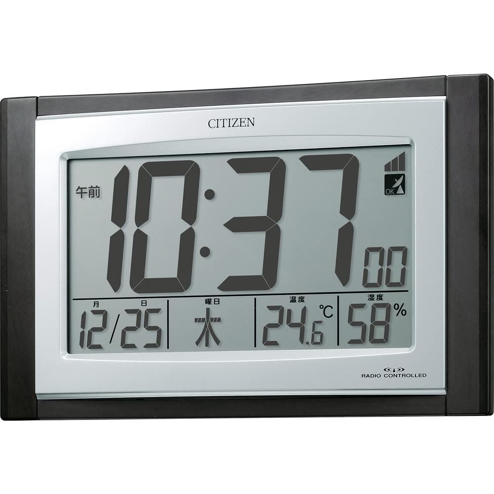 【新品】リズム(RHYTHM) シチズン 掛け時計 電波時計 デジタル 置き掛け兼用 温度 湿度 カレンダー 表示 茶 (木目仕上) 157×240×40mm CITIZEN パルデジットコンビR096 8RZ096-023 ec65471e