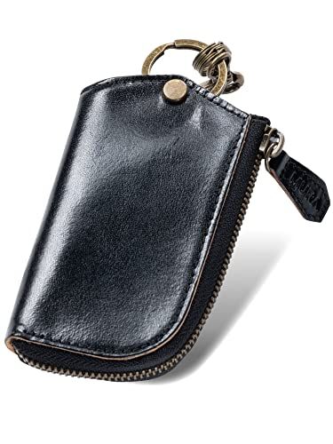 【新品】[MURA] キーケース メンズ 本革 【 使い込むほど美しく馴染む、上質イタリアンレザー 】 スマートキー対応 サッと出せるL字ファスナー 交通系IC対応 コンパクト スマートキーケース ムラ (ブラック) 7bb6300d