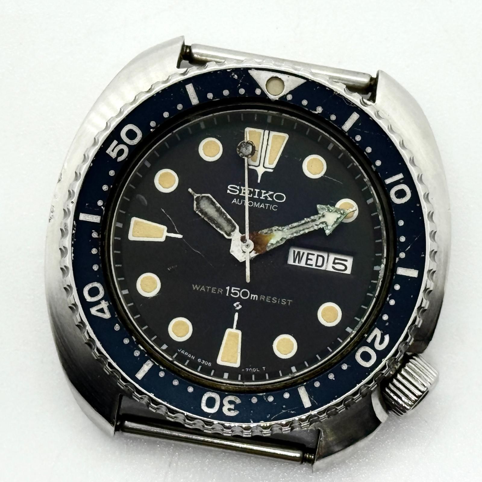 SEIKO セイコー 150m ダイバー 6306-7001 ブラック AT メンズ 腕時計 訳あり
