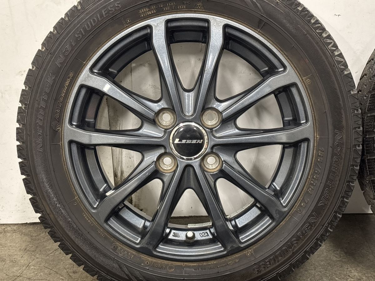 美品】LEBEN 14in 4.5J +45 PCD100 ノーストレック N3i 155/65R14 
