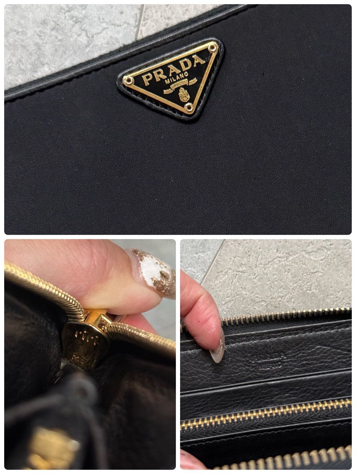 PRADA プラダ レザー×ナイロン ジッピーウォレット トライアングルロゴ