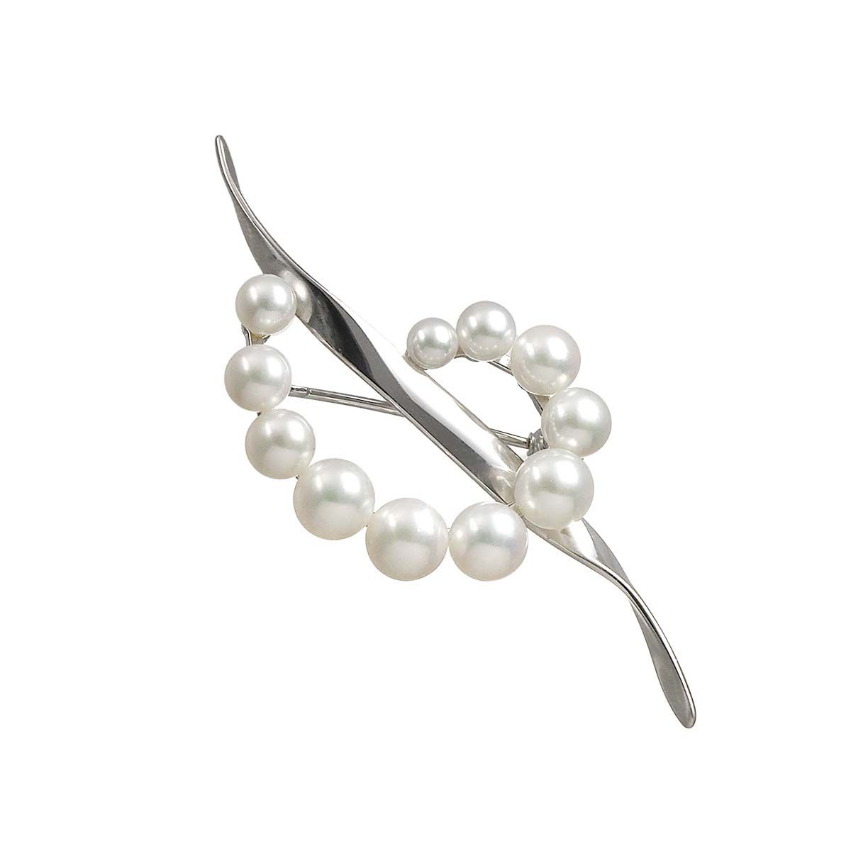 ミキモト MIKIMOTO アコヤ真珠 6.4-4.0mm ブローチ K18 WG ホワイト