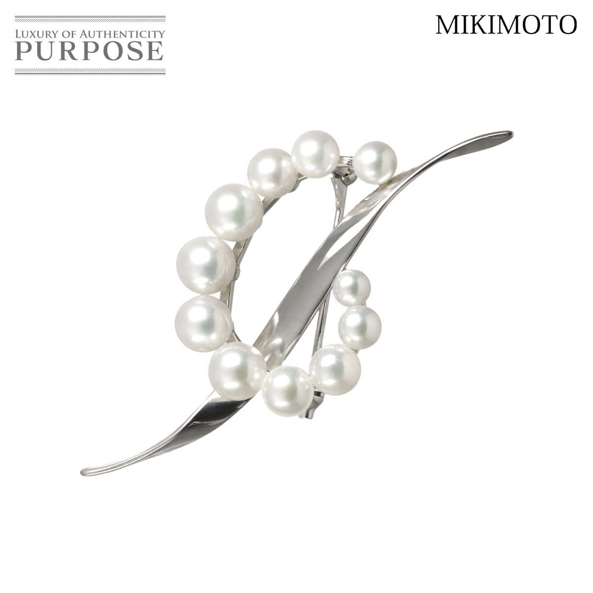 ミキモト MIKIMOTO アコヤ真珠 6.4-4.0mm ブローチ K18 WG ホワイト