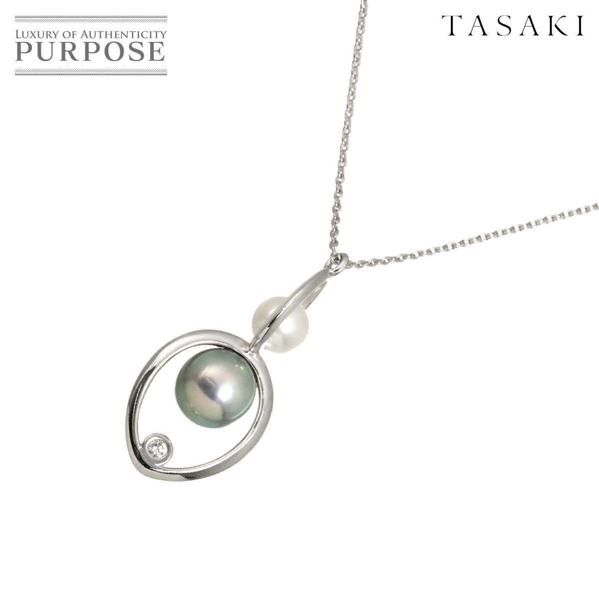タサキ TASAKI アコヤ真珠 7.6-5.5mm ダイヤ ネックレス 50cm K18 WG 750 パール Necklace 90319242