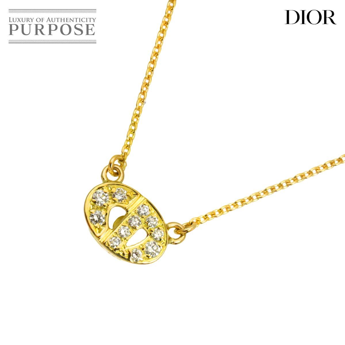 クリスチャン ディオール Christian Dior ダイヤ ネックレス 46cm K18 YG イエローゴールド 750 Diamond Necklace 90322725