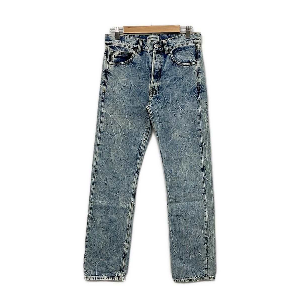 BALENCIAGA(バレンシアガ) ジーンズ サイズ26 S レディース美品 - 583243 TEW36 ネイビー フルレングス/ブリーチ加工/ボタンフライ