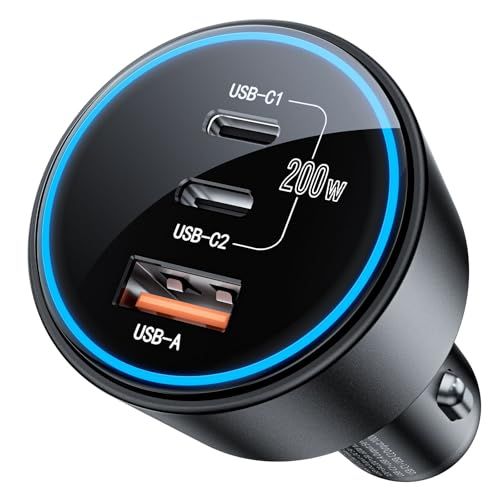 【200W 3ポート】ROADRESS 車 充電器シガーソケット usb-c 急速充電 PD3.0/QC4.0/PPS対応 カーチャージャー タイプc 車の 充電器 リングライト付き iPhone 16/iPhone 15/14/13/12, dda589ee