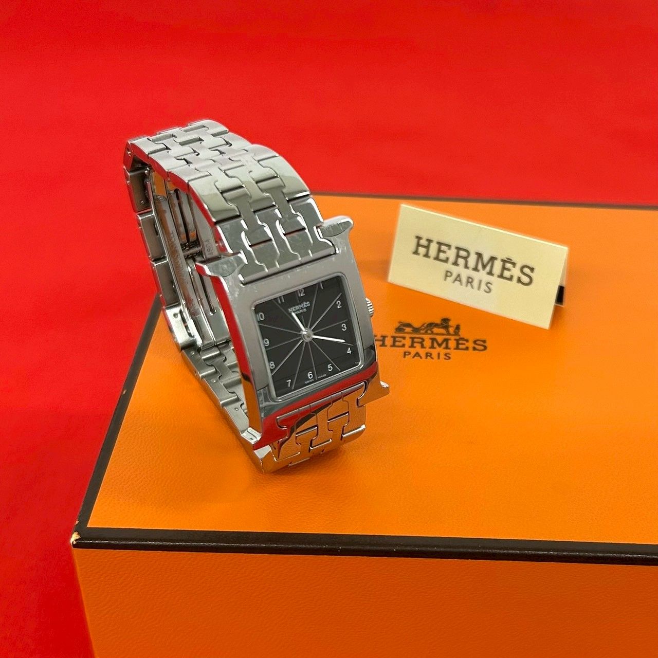 稼働品 極 美品 箱付き HERMES エルメス Hウォッチ ステンレススチール