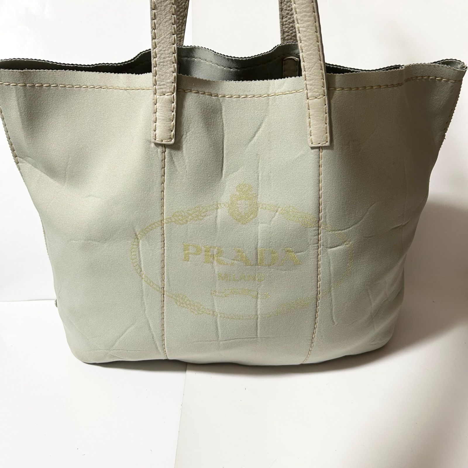 PRADA プラダ ネオプレン レザー トートバッグ グレー 三角ロゴプレート B7480160L