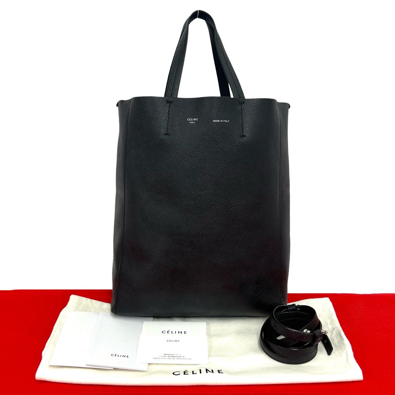 CELINE トートバッグ ブラック レザー 2way カバ 極 美品 袋付き CELINE セリーヌ バーティカル カバ レザー 本革 2way